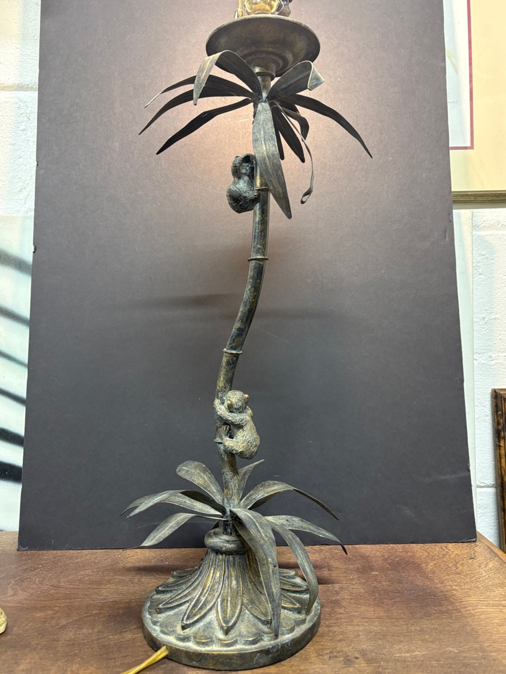 Decorative Black and Gold Metal Monkey Palm Table Lamp - Home Art